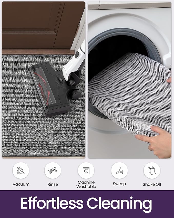 DEXI Dirt Trapper Door Mat, 48x72 Washable Doormat, Dirt Resistant and Absorbent, Easy Clean Low-Profile Floor Rugs for Entryway, Front Door, and Inside Entrance, Dark Grey