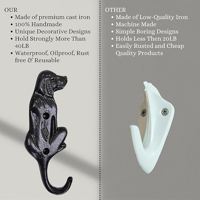 Set of 3 Cast Iron Dog Shape Coat Hooks Wall Art Decor-Dog Shape Hangers and Key Holder-Clothes Rack and Backpack Hanger-Coat Hooks Home Decor for Storage, Living Room, Hallway, Office