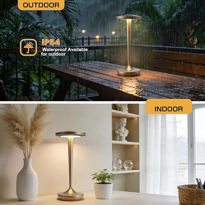 Cordless Lamp Rechargeable LED Table Light,48Hrs Battery Operated Table Lamp,Potable Lamp with Stepless Dimming and Waterproof Lamp for Kitchen,Dining,Shower,Outdoor Patio,Camping (2PBronze)