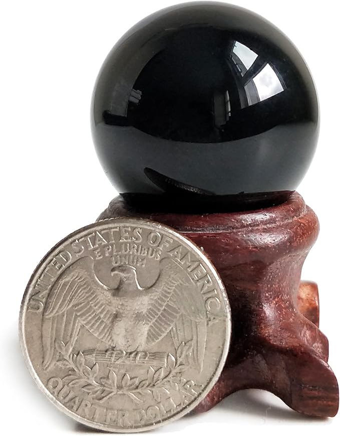 Mina Heal Obsidian Sphere for Meditation, Fortune Telling, and Feng Shui – Large Black Crystal Ball with Stand