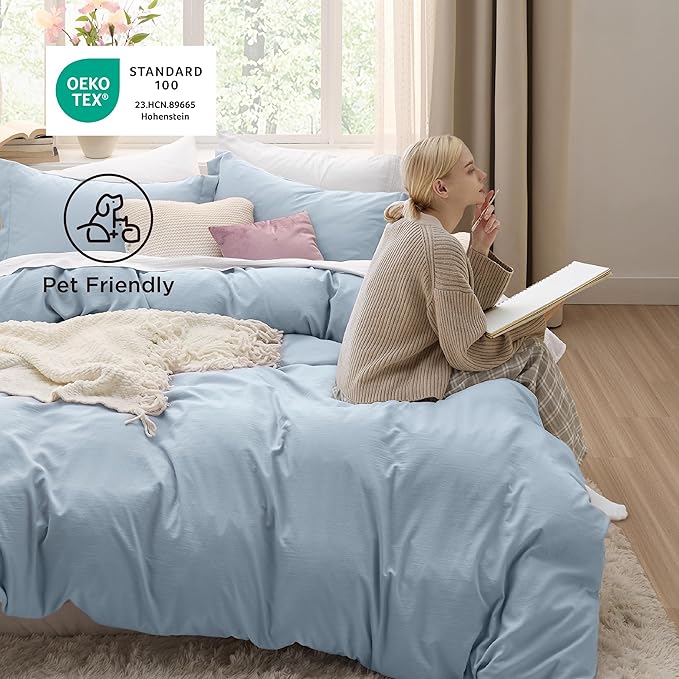 Bedsure Celestial Blue California King Duvet Cover - Prewashed Extra Soft Bedding Set, Includes 1 Cal King Duvet Cover 104x98 Inches with Zipper Closure & 2 Pillow Shams, Comforter Not Included