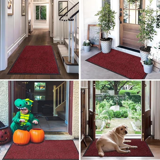 Mibao Front Door Mat, Dirt Trapper Welcome Mat for Outdoor Indoor, Non-Slip Waterproof Doormat, Durable Machine Washable Low Profile Entry Rug for Back Door Outside Patio Porch, 72" x 24", Red