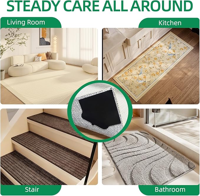 24 PCS Non Slip Rug Pads, Carpet Tape and Rug Tape for Hardwood Floors, Extra Thick and Double Sided Adhesive to Secure Area Rugs on Tile and Laminate, No Residue