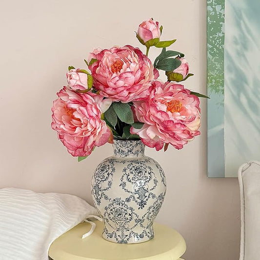 Vintage Chinoiserie Ceramic Vase, Classic Decorative Porcelain Flower Vase for Centerpiece Living Room Table Shelf, Retro Country Decor