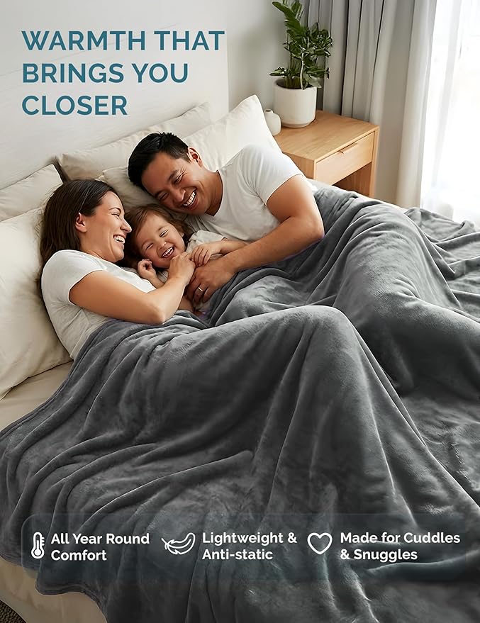 Casa Platino Fleece Blanket King Size – 300 GSM Gray Fleece Throw for Bed or Couch – Soft Cozy Warm Holiday Winter Blanket for Bed, Fuzzy Plush Elegant Gifts for Men & Women - 108x90 Inch