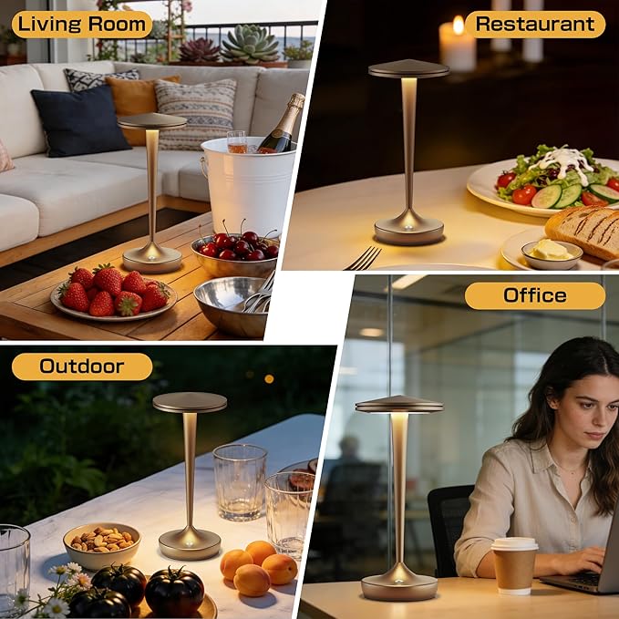 Cordless Lamp Rechargeable LED Table Light,48Hrs Battery Operated Table Lamp,Potable Lamp with Stepless Dimming and Waterproof Lamp for Kitchen,Dining,Shower,Outdoor Patio,Camping (2PBronze)