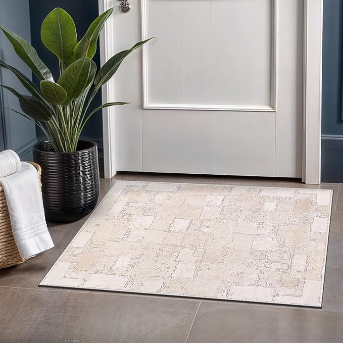 Beverly Rug Modern Abstract Entry Rug 2x3 Luxury Ultra Soft Vintage Indoor Area Rugs for Living Room Stain Resistant Non Shedding Indoor Carpet Alfombras para Salas Modernas (2 x 3 Beige)
