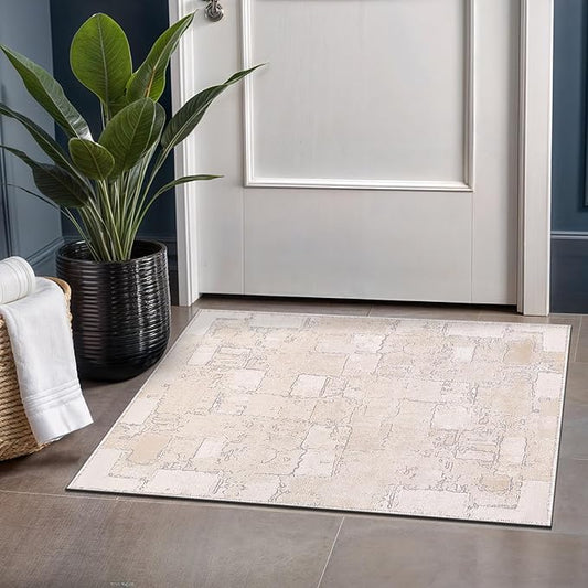 Beverly Rug Modern Abstract Entry Rug 2x3 Luxury Ultra Soft Vintage Indoor Area Rugs for Living Room Stain Resistant Non Shedding Indoor Carpet Alfombras para Salas Modernas (2 x 3 Beige)