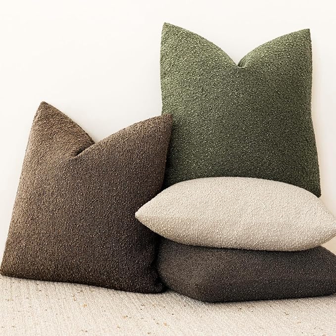 Foindtower Decorative Textured Boucle Throw Pillow Covers Accent Solid Pillow Cases Neutral Soft Cozy Couch Cushion Case for Chair Sofa Bedroom Living Room Home Decor 26x26 Inch,1PC,Chocolate