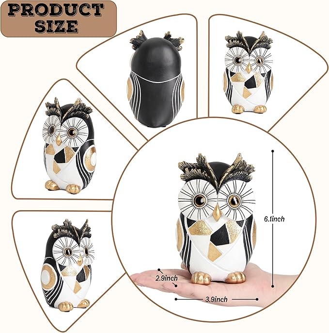Owl Statue Home Decor Accents, Owl Figurines for Bookshelf Bedroom Living Office Table Indoor, Big Eyes Owls Decoration Animal Sculpture, Modern Resin Bird Figurine Gift for Women