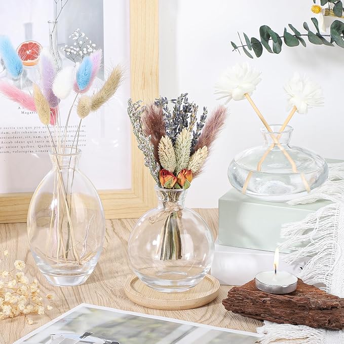 Suream Bud Vases Set of 3, Clear Small Vases for Flowers, Glass Vase for Table Centerpieces, Christmas, Wedding, Party, Events Decor