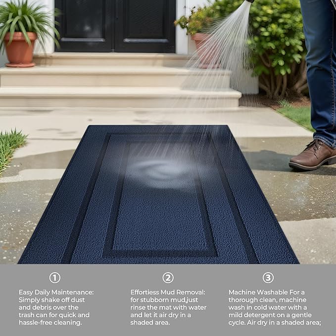 GRANNY SAYS Front Door Mat Outside Entrance, Welcome Matt Indoor Non-Slip, Door Mats for Outdoor, Entryway Front Porch Matt Low Profile Resist Dirt Easy to Clean, 36" x 24", Deep Blue