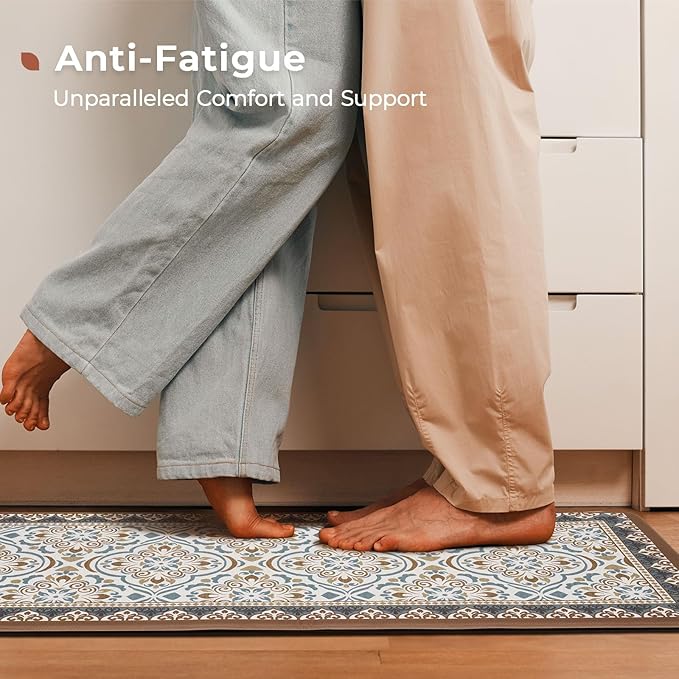 FRESHMINT Anti Fatigue Kitchen Mats for Floor 2 Piece Set, Waterproof & Non-Skid Moroccan Tile Kitchen Rugs, Cushioned Kitchen Mat for Standing Washable Comfort Desk Kitchen Runners, 17x30+17x47