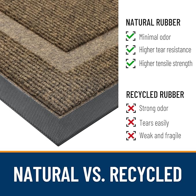 OLANLY Front Door Mat Indoor Outdoor Entrance, Waterproof All-Season, All-Weather Doormat, Sturdy Natural Rubber, Fade Resistant, Low Profile, Easy Clean Patio Porch Entryway Mat, 29.5x17, Brown