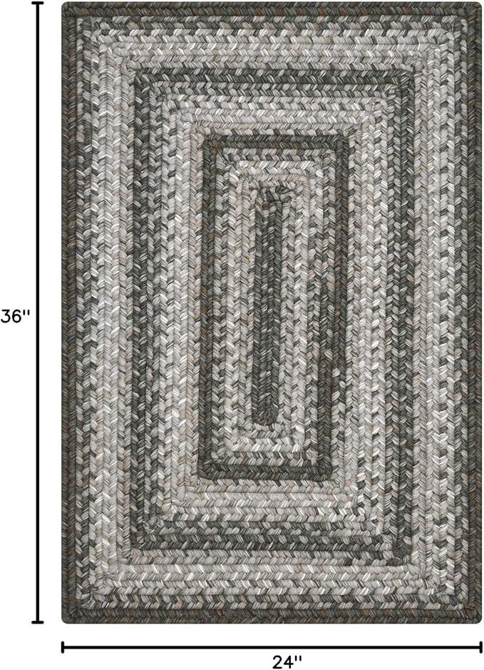 Graphite Grey Braided Rug 2' x 3' Rectangle - Indoor & Outdoor - Rustic Country Decor for Bathroom, Entryway, Everywhere