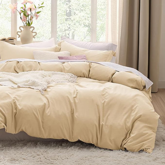 Bedsure Alabaster Gleam Duvet Cover Queen Size - 3 Pieces Prewashed Extra Soft Bedding Set, Includes 1 Duvet Cover 90x90 Inches with Zipper Closure & 2 Pillow Shams, Comforter Not Included