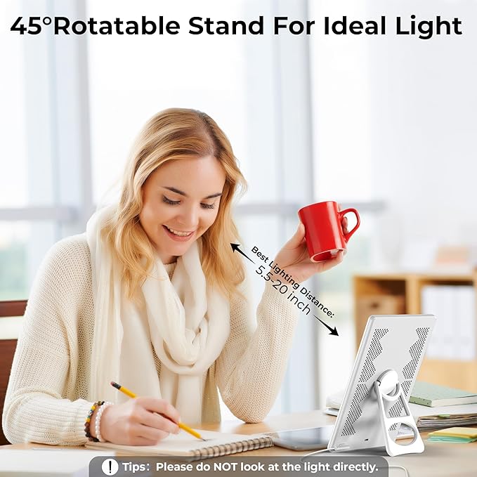Fitfirst Light Lamp, 10000 Lux Sun Lamp, Gift for Women, 3 Color Temperature, 4 Brightness Levels, 15-60min Timer, Touch Control LED Lamp for Indoor/Office with Adapter