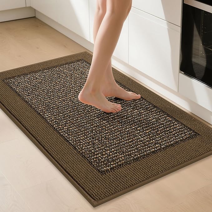 BEQHAUSE Kitchen Rugs 32"x48", Kitchen Runner Rug Non-Slip Kitchen Mats for Floor, Absorbent and Stain Resistant Kitchen Mats, Machine Washable Rugs for Kitchen, Hallway, Laundry & Sink, Brown
