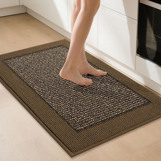 BEQHAUSE Kitchen Rugs 32"x48", Kitchen Runner Rug Non-Slip Kitchen Mats for Floor, Absorbent and Stain Resistant Kitchen Mats, Machine Washable Rugs for Kitchen, Hallway, Laundry & Sink, Brown