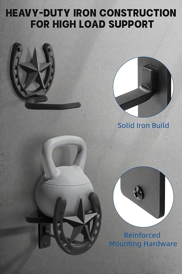Adowes Gun Rack for Wall Western Shotgun Rifle Rack Wall Mount Metal Wall Gun Hanger Holder Display for Sword Bow Firearm Texas Star and Horseshoe