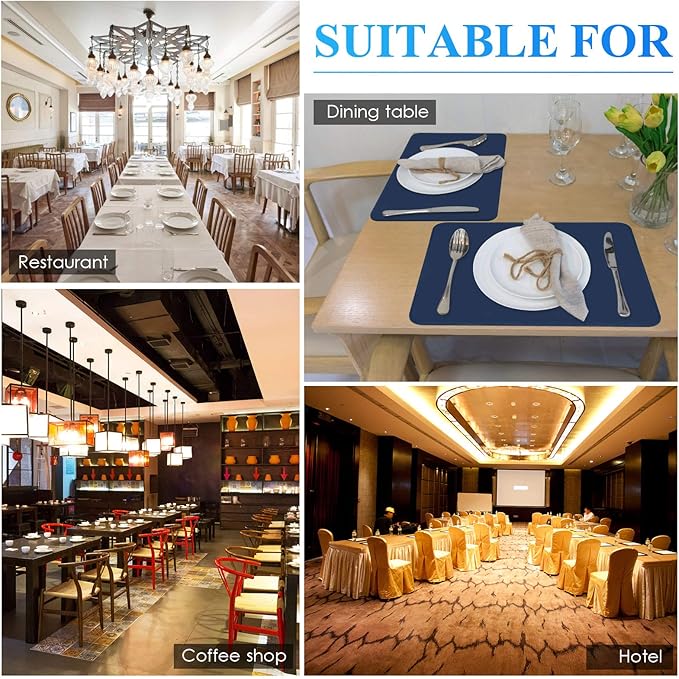 Faux Leather Placemats Set of 6, Vinyl Placemats Heat Resistant Place Mats, Waterproof Oil-Proof Wipeable Dining Table Mats and Coasters for Kitchen, Indoor, Outdoor (Navy Blue)