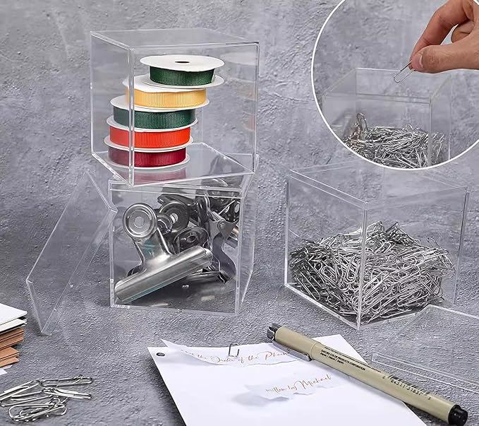 Gonice 6/4.7/4/3.3/3/2.5 inch Clear Acrylic Box with Lid, 6 PCS Plastic Decorative Storage Box for Jewelry, Candy Pill
