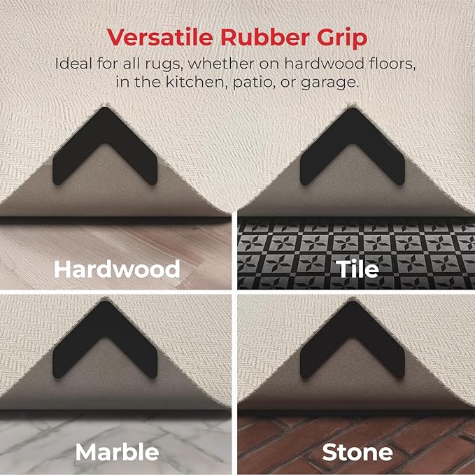 iPrimio Rug Gripper - Pack of 8 Secure Rug Corner Grippers for Indoor and Outdoor Use - Helps Prevent Curling and Slipping - Ideal Carpet Corners to Keep from Curling - 7.5 x 7.5 Inches