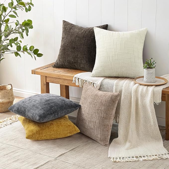 decorUhome Spring Cream White Chenille Euro Sham Throw Pillow Covers 22x22 Set of 2 Textured Slubby Couch Pillow Covers Farmhouse Accent Modern Neutral Decorative Pillow Cases for Bed Sofa Living Room