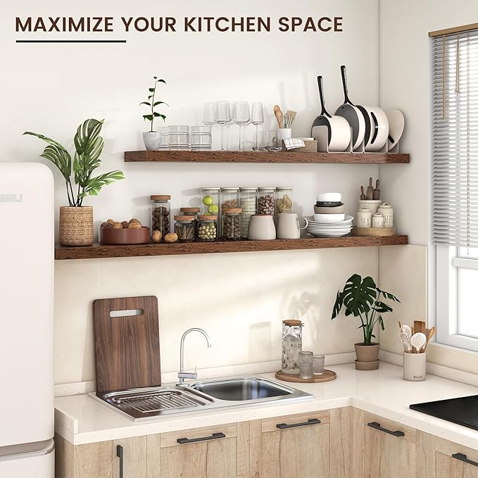 Floating Shelves for Wall, Engineered Wood Wall Shelves with Invisible Brackets for Living Room Bedroom Bathroom Office Kitchen Decor and Storage (Brown, 55" W x 9" D x 1.5" H) Set of 1