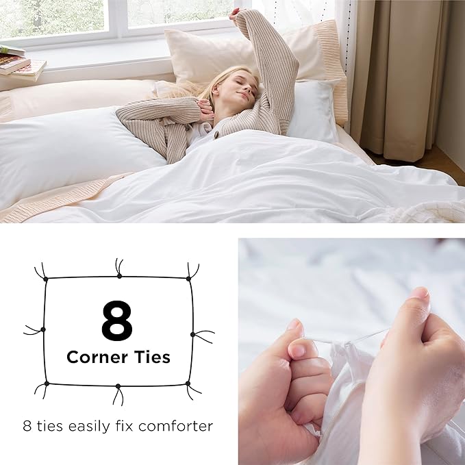 Bedsure White Duvet Cover Queen Size - 3 Pieces Prewashed Cotton-Like Extra Soft Bedding Set, Includes 1 Duvet Cover 90x90 Inches with Zipper Closure & 2 Pillow Shams, Comforter Not Included