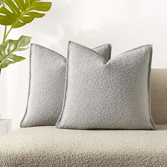 JUSPURBET Throw Pillow Covers Set of 2 Decorative Pillow Covers for Couch Sofa Bed Cozy Boucle Textured Cushion Covers Cases with Invisible Zipper for Living Room Home Decor 16x16,Silver Grey