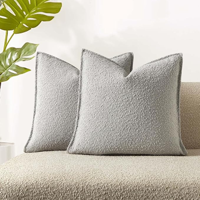 JUSPURBET 26x26 Throw Pillow Covers Set of 2 Decorative Pillow Covers for Couch Sofa Bed Cozy Boucle Textured Cushion Covers Cases with Invisible Zipper for Living Room Home Decor,Silver Grey
