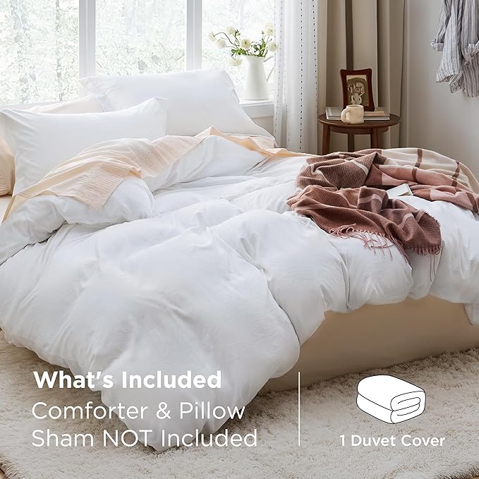 Bedsure Duvet Cover King Size Only - Prewashed Cotton-Like Extra Soft All Season Bedding, Includes 1 Duvet Cover 104x90 Inches with Zipper Closure, White, Comforter Not Included