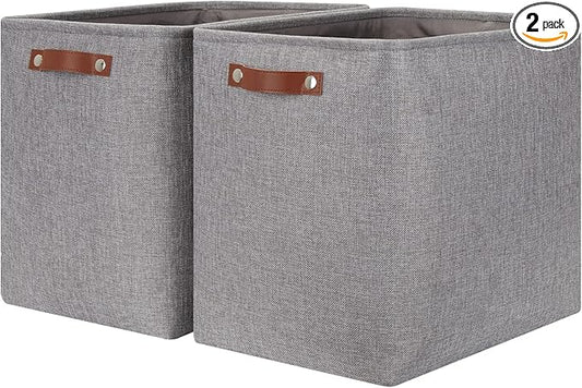 HNZIGE Tall Storage Baskets for Shelves, Rectangular Fabric Organizer with Handles, Decorative Closet Storage Bins (Grey)