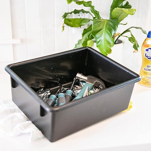 ECR4Kids Letter Size Deep Tray with Lid, Storage Bin, Black, 10-Piece