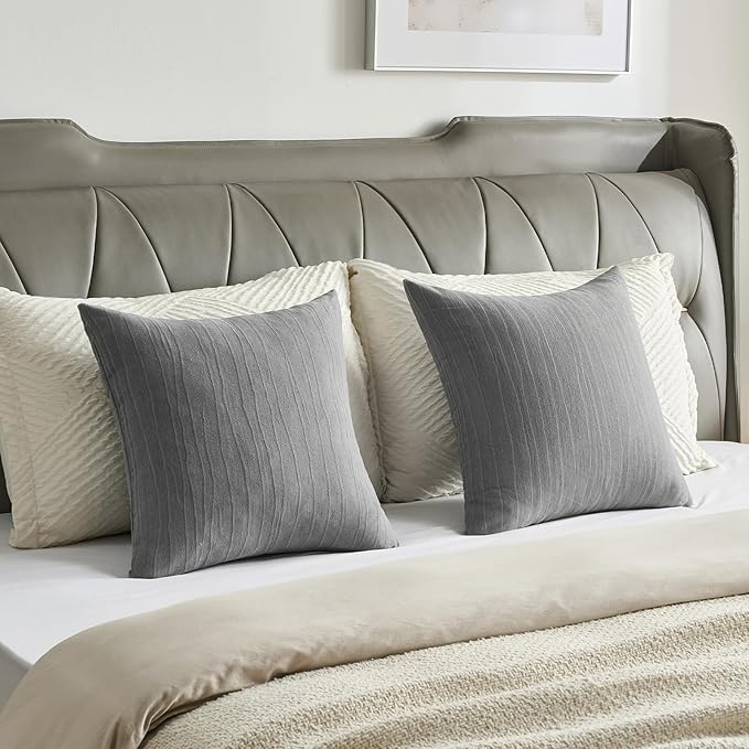 FUTEI Dark Grey Chenille Decorative Throw Pillow Covers 12x20 Inch Set of 2,Soft Crushed Striped Texture Lumbar Pillow Cases,Modern Home Decor for Couch Bed Living Room