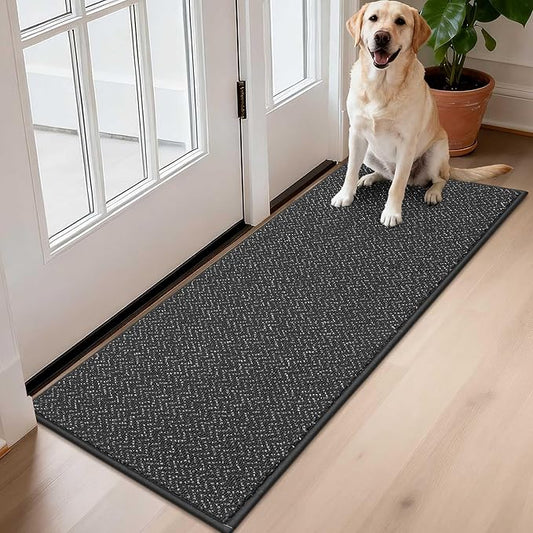 COSY HOMEER Door Mat 17" x 48" Non Slip Absorbent Entryway Rugs Dirt Trapper Doormats Washable Entrance Mats Low Pile Welcome Floor Mat for Front Back Door and Entry Mats,Dark Grey(Roll Packing)