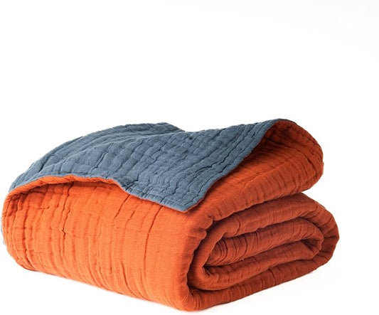 Salt Earth 100% Cotton Muslin Blanket, Gauze Blanket 50"X60" Throw with Tassel 6 Layered, Couch, Bed, Living Room, Home,Lightweight & All Season Blankets & Throws, Skin Friendly (Picante/Dark Slate)