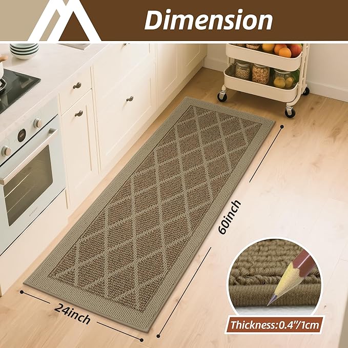 COSY HOMEER Kitchen Rug Non Slip Washable, 24"x60" Absorbent Kitchen Mats for Floor, Runner Rugs for Kitchen Floor, 100% Polypropylene Kitchen Sink Rug (Beige)