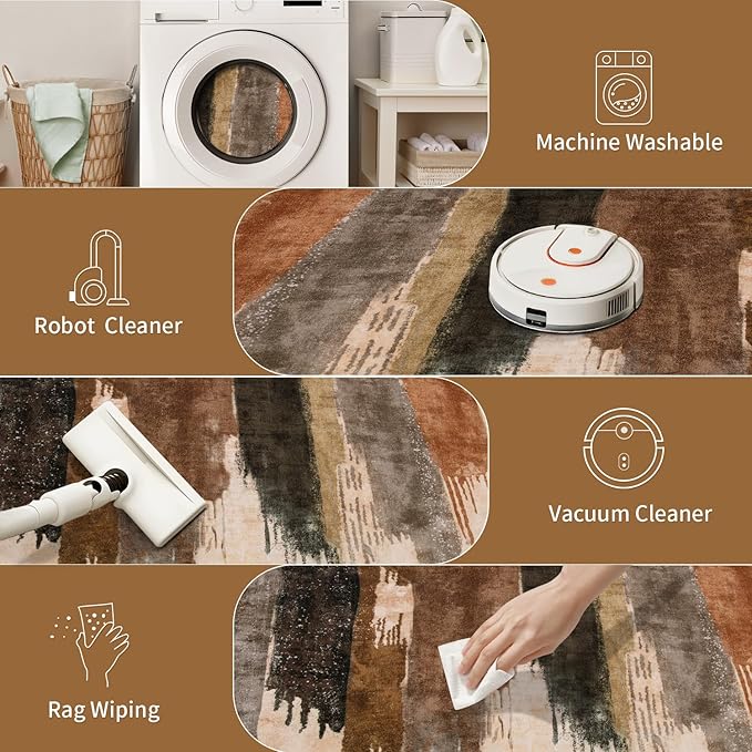 Ciicool Modern Abstract Area Rug 2x3 Washable Small Entryway Rugs, Black Brown Non-Slip Low Pile Throw Entry Rug, Foldable Kitchen Bathroom Rugs Floor Carpet for Entrance Bedroom Indoor Doormat