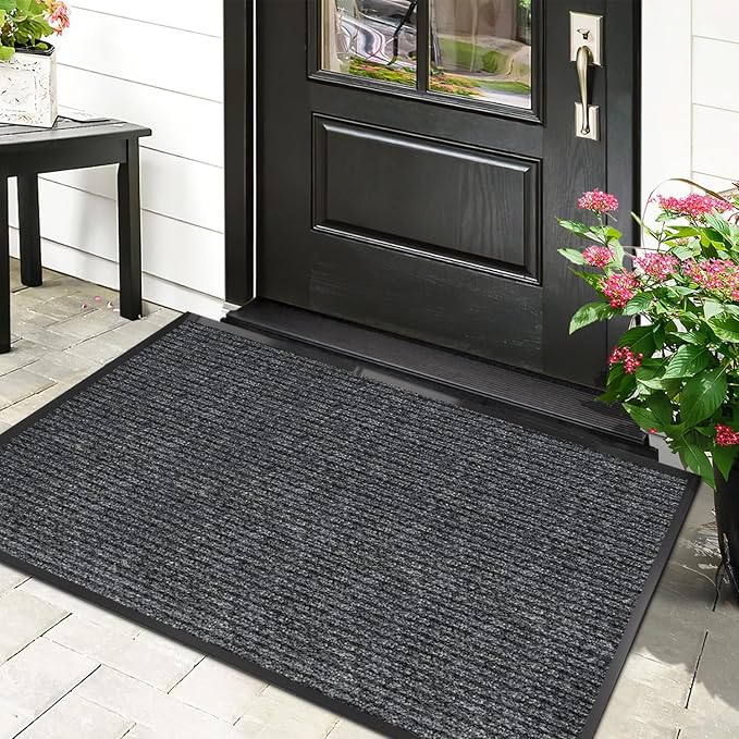 48" x 36" (4' x 3') Front Door Mat | Heavy Duty Indoor Outdoor Doormat | Non-Slip Rubber Backing | Low Profile Welcome Mat for Entryway for Home, Office & High Traffic Areas, Dark Gray