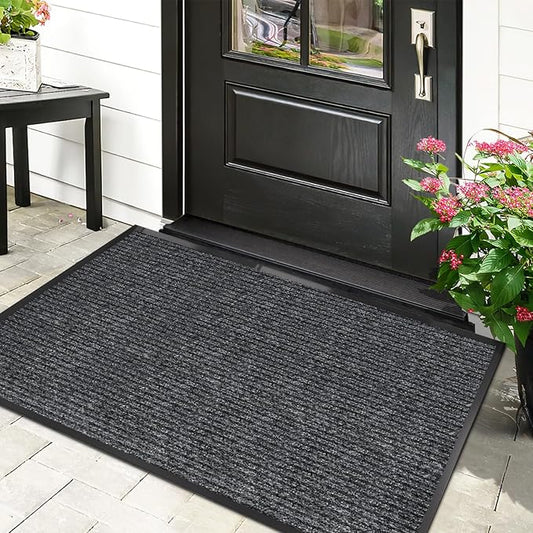 48" x 24" (4' x 2') Heavy Duty Indoor Outdoor Front Door Mat | Commercial Entryway Rug | Non-Slip Low Profile Welcome Mat | Rubber Backing for Patio, Home & Office, Dark Gray