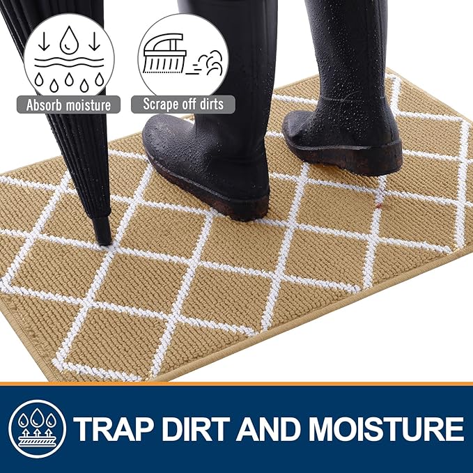 Finchitty Indoor Door Mat, Dirt Resistant and Absorbent, Low-Profile, Non-Slip, Washable Inside Floor Mats for Front Door, Back, and Entrance, 48" x 32", Beige