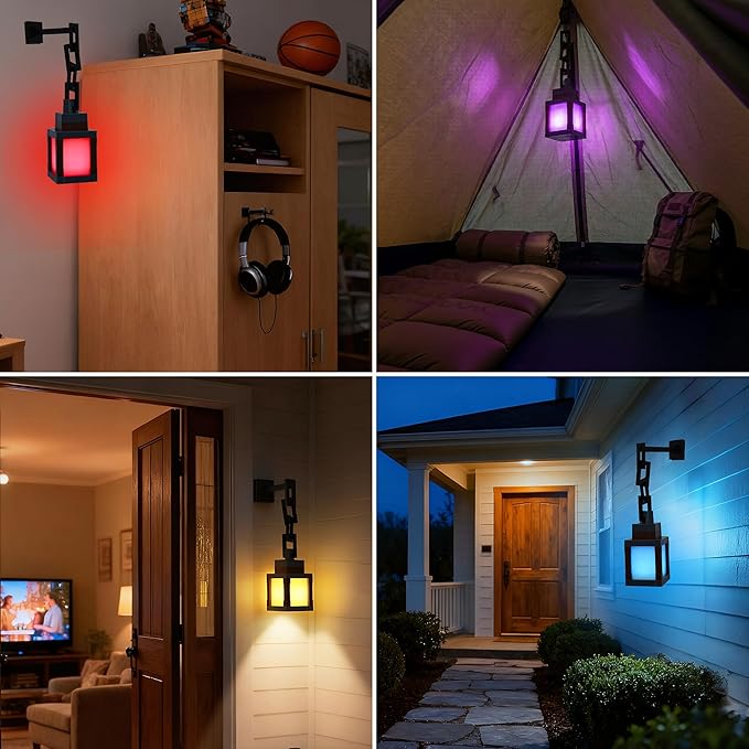 2PCS Pixel Lantern Night Light - 16 Colors Changing Hanging Lamp - USB Rechargeable LED Light with Touch & Remote Control - Wall Mount Mood Nightlight - Decor for Bedroom Gamer Room - Gift for Boy
