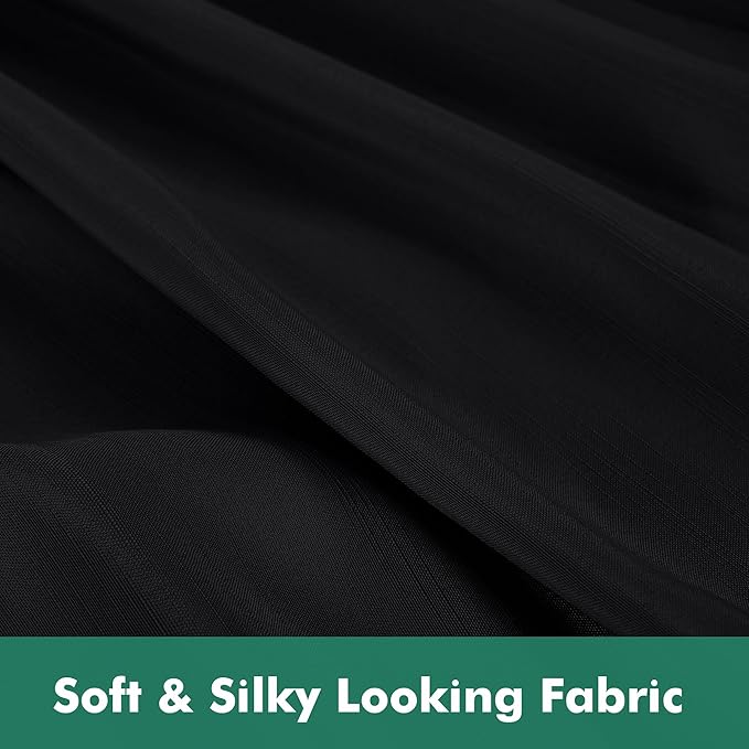 Biscaynebay Wrap Around Bed Skirts with Split Corners for Full Beds 15" Drop, Black Adjustable Elastic Dust Ruffles Easy Fit Wrinkle Resistant Silky Luxurious Fabric Machine Washable
