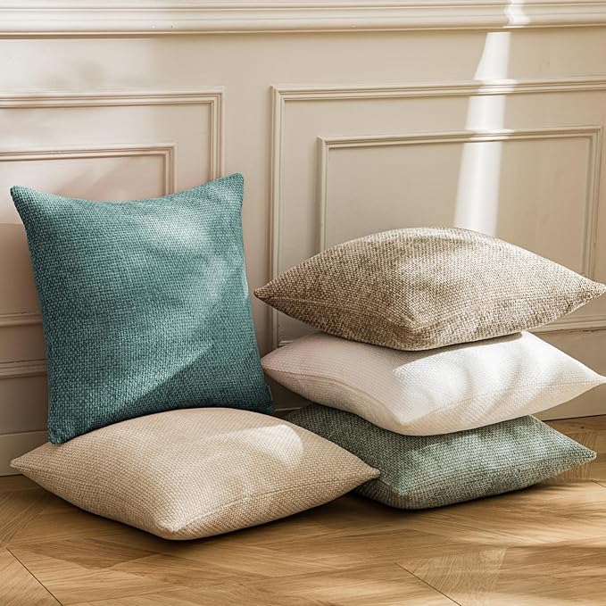 a moment Teal Chenille Throw Pillow Covers 22x22 Inch Pack of 2 Modern Decorative Throw Pillow Covers Farmhouse Cross Covers Home Decor for Sofa Bedroom Living Room