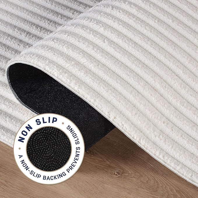 Beverly Rug Non Slip Area Rug 2 x 7 Modern Durable Ultra Soft Ribbed Indoor Rugs for Living Dining Room Office Stain Resistant Non Shedding Casual Easy Shag Indoor Carpet White 2x7