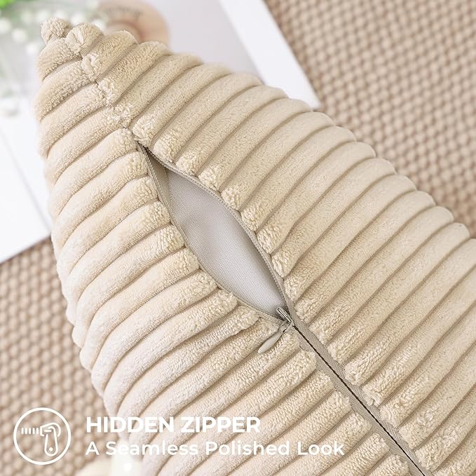 Mecatny Corduroy Decorative Throw Pillow Covers 12x20 Set of 2 for Sofa Living Room, Soft Neutral Boho Couch Pillow Covers for Home Decor, Beige