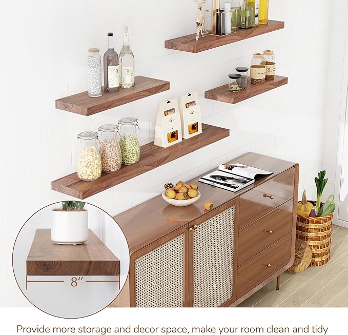 Axeman Walnut Floating Shelves - 24 Inch Wide x 8 Inch Deep USA-Sourced Walnut Wood Shelves Set of 2 - Natural Wooden Shelves with Heavy-Duty Bracket, Wall Mounted for Room Wall Decor