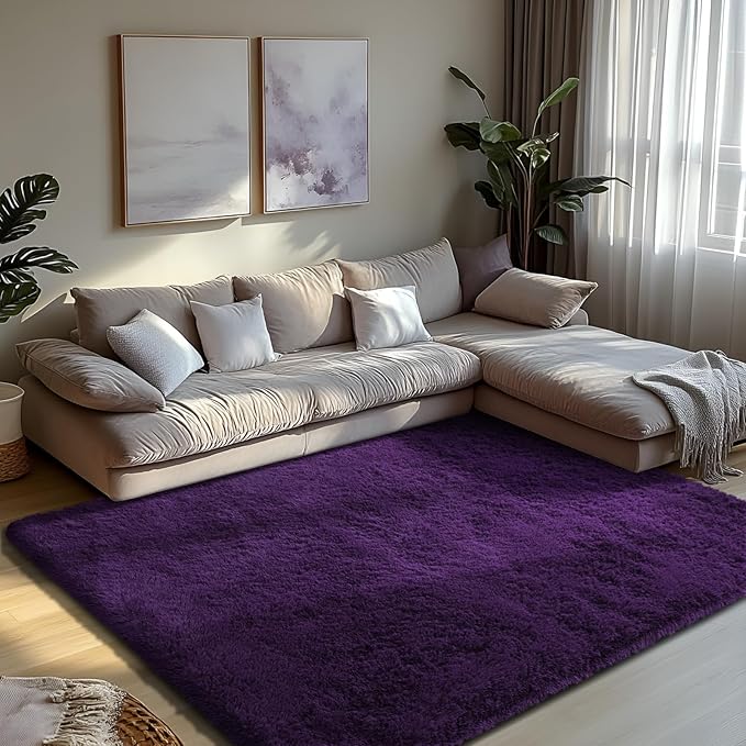 Shag Area Rug for Bedroom 5x8,Purple Fluffy Area Rugs for Living Room,Soft Fuzzy Rug Non-Shedding Indoor Plush Carpet for Kids Bedroom Nursery Dorm Home Decor